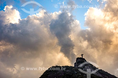  View of Christ the Redeemer from Cosme Velho neighborhood during the sunset  - Rio de Janeiro city - Rio de Janeiro state (RJ) - Brazil