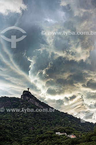  View of Christ the Redeemer from Cosme Velho neighborhood during the sunset  - Rio de Janeiro city - Rio de Janeiro state (RJ) - Brazil