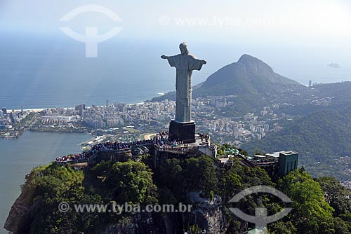  Aerial photo of the Christ the Redeemer (1931) with the Morro Dois Irmaos (Two Brothers Mountain) in the background  - Rio de Janeiro city - Rio de Janeiro state (RJ) - Brazil