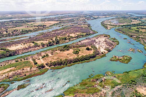  Picture taken with drone of river islands - Sao Francisco River  - Belem de Sao Francisco city - Pernambuco state (PE) - Brazil