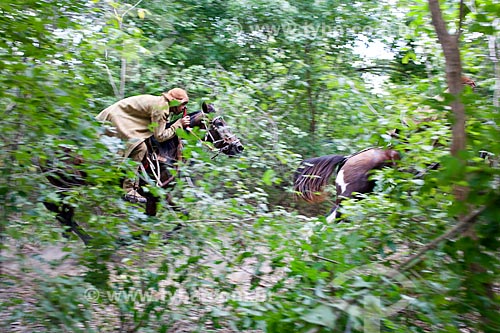  Horsemen during the cultural manifestation known as ox handle in the bush  - Demerval Lobao city - Piaui state (PI) - Brazil