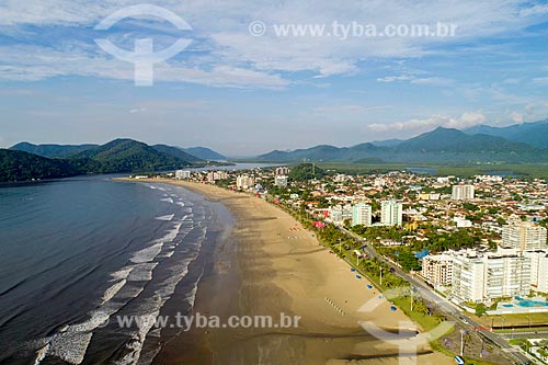  Picture taken with drone of the Enseada Beach (Bay Beach) with the Saint Amaro Island in the background  - Bertioga city - Sao Paulo state (SP) - Brazil