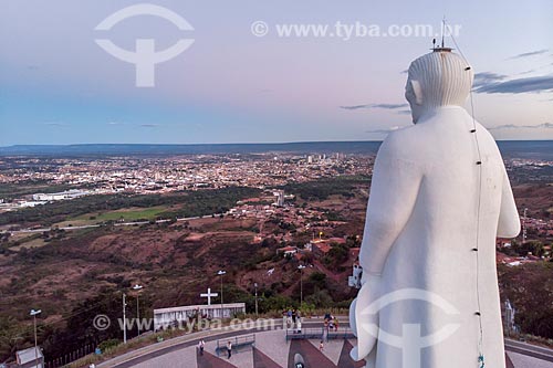  Picture taken with drone of the Statue of Padre Cicero (1969) - Horto Hill  - Juazeiro do Norte city - Ceara state (CE) - Brazil