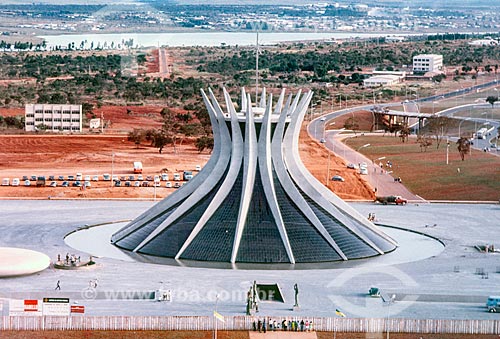  Aerial photo of the Metropolitan Cathedral of Our Lady of Aparecida (1970) - also known as Cathedral of Brasilia - during the construction of Brasilia  - Brasilia city - Distrito Federal (Federal District) (DF) - Brazil
