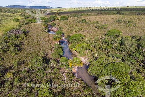  Picture taken with drone of the Agua Limpa River (Clear Water River)  - Caiaponia city - Goias state (GO) - Brazil