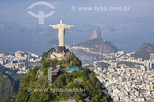  Aerial photo of the Christ the Redeemer with Sugarloaf in the background  - Rio de Janeiro city - Rio de Janeiro state (RJ) - Brazil