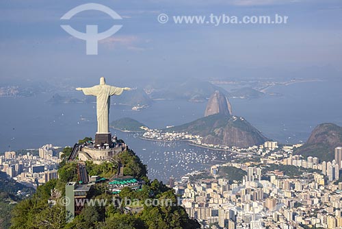  Aerial photo of the Christ the Redeemer with Sugarloaf in the background  - Rio de Janeiro city - Rio de Janeiro state (RJ) - Brazil
