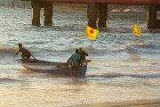 Fishing boat leaving the sea - Fishing village Z-13 - on Post 6 of Copacabana Beach - Rio de Janeiro city - Rio de Janeiro state (RJ) - Brazil
