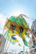 Flags of Brazil tattered during demonstration in opposition to the government of President Jair Messias Bolsonaro - Rio de Janeiro city - Rio de Janeiro state (RJ) - Brazil