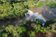 Picture taken with drone of the Talhadao Waterfall on the Turvo River - Palestina city - Sao Paulo state (SP) - Brazil