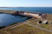 Picture taken with drone of the Tres Irmãos Hydroelectric Plant - Pereira Barreto city - Sao Paulo state (SP) - Brazil