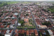 Picture taken with drone of Church of Nossa Senhora Aparecida - Nova Alianca city - Sao Paulo state (SP) - Brazil