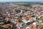 Picture taken with drone of the city with the Nossa Senhora da Paz Mother Church - Balsamo city - Sao Paulo state (SP) - Brazil