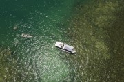 Picture taken with drone of a tourist boat at Ponta do Corumbau - Prado city - Bahia state (BA) - Brazil