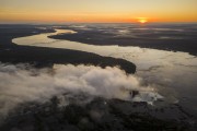 Picture taken with drone of clouds over the Iguaçu River at dawn - Foz do Iguacu city - Parana state (PR) - Brazil