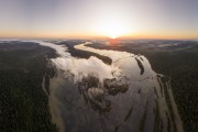 Picture taken with drone of clouds over the Iguaçu River at dawn - Foz do Iguacu city - Parana state (PR) - Brazil