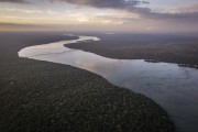 Picture taken with drone of the Iguaçu River at sunset - Foz do Iguacu city - Parana state (PR) - Brazil