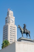 Equestrian statue at the Pantheon of Duque de Caxias with the Central do Brasil Clock in the background - Rio de Janeiro city - Rio de Janeiro state (RJ) - Brazil