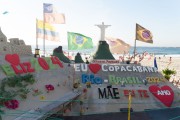 Sand sculpture by artist Rogean Rodrigues representing Christ the Redeemer - Copacabana Beach - Rio de Janeiro city - Rio de Janeiro state (RJ) - Brazil