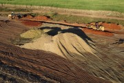 Picture taken with drone of sugarcane silos on a rural property - Mirassol city - Sao Paulo state (SP) - Brazil