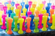 Colorful plastic cups for sale at a street vendor stand - Sao Jose Street - Rio de Janeiro city - Rio de Janeiro state (RJ) - Brazil