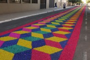 Street decorated for Corpus Christi procession - Potirendaba city - Sao Paulo state (SP) - Brazil