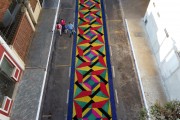 Picture taken with drone of street decorated for Corpus Christi procession - Potirendaba city - Sao Paulo state (SP) - Brazil