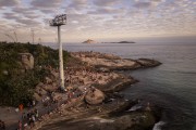 Picture taken with drone of people observing the sunset from Arpoador Stone  - Rio de Janeiro city - Rio de Janeiro state (RJ) - Brazil