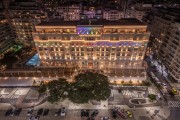 Picture taken with drone of the Copacabana Palace Hotel (1923) - Copacabana Beach waterfront  - Rio de Janeiro city - Rio de Janeiro state (RJ) - Brazil