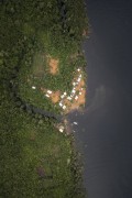 Picture taken with drone of stilt houses on the banks of Negro River - Anavilhanas National Park - Novo Airao city - Amazonas state (AM) - Brazil