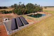 Picture taken with drone of photovoltaic plates in rural property for solar energy capture - Balsamo city - Sao Paulo state (SP) - Brazil