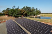 Picture taken with drone of photovoltaic plates in rural property for solar energy capture - Balsamo city - Sao Paulo state (SP) - Brazil