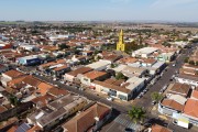 Picture taken with drone of the city with the Noss Senhora Aparecida Mother Church at Expedicionarios Square - Brodowski city - Sao Paulo state (SP) - Brazil