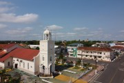 Picture taken with drone of the Sagrado Coracao de Jesus Church with the Nossa Senhora do Carmo School  - Parintins city - Amazonas state (AM) - Brazil