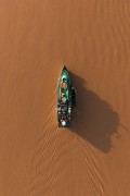 Picture taken with drone of a boat transporting cargo on the Madeira River - Porto Velho city - Rondonia state (RO) - Brazil