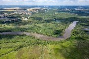 Picture taken with drone of the Iguaçu River and its floodplain area (flooded area) - Sao Mateus do Sul city - Parana state (PR) - Brazil