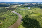 Picture taken with drone of the Iguaçu River and its floodplain area (flooded area) - Sao Mateus do Sul city - Parana state (PR) - Brazil