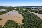 Picture taken with drone of flooding of the Iguaçu River in 2023 - Sao Mateus do Sul city - Parana state (PR) - Brazil