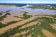 Picture taken with drone of flooding of the Iguaçu River in 2023 - Sao Mateus do Sul city - Parana state (PR) - Brazil