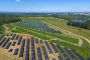 Picture taken with drone of the Caximba Solar Pyramid (solar power plant) - Former Caximba Landfill - Curitiba city - Parana state (PR) - Brazil