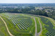 Picture taken with drone of the Caximba Solar Pyramid (solar power plant) - Former Caximba Landfill - Curitiba city - Parana state (PR) - Brazil