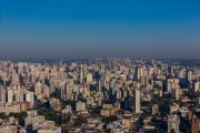 Picture taken with drone of the city of Curitiba and in the background you can see the air pollution - Curitiba city - Parana state (PR) - Brazil