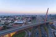 Picture taken with drone of Cable-stayed viaduct of Curitiba city (2013) over of Comendador Franco Avenue at dawn - Curitiba city - Parana state (PR) - Brazil