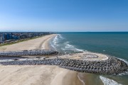 Picture taken with drone of the construction of a jetty during the revitalization work on the Brava Beach waterfront - Matinhos city - Parana state (PR) - Brazil