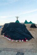 Sand sculpture by artist Rogean Rodrigues representing Christ the Redeemer - Copacabana Beach - Rio de Janeiro city - Rio de Janeiro state (RJ) - Brazil