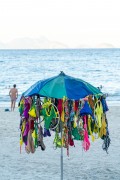 Improvised sun umbrella as a display for selling bikinis on Copacabana Beach - Rio de Janeiro city - Rio de Janeiro state (RJ) - Brazil