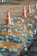 Plastic cups scattered on the floor after the Rio de Janeiro Half Marathon - Atlantica Avenue - Rio de Janeiro city - Rio de Janeiro state (RJ) - Brazil