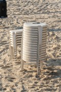 Plastic tables stacked on Copacabana Beach - Rio de Janeiro city - Rio de Janeiro state (RJ) - Brazil