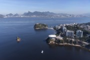 Aerial view of the Niteroi Contemporary Art Museum (1996) - part of the Caminho Niemeyer (Niemeyer Way)  - Niteroi city - Rio de Janeiro state (RJ) - Brazil