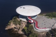 Aerial view of the Niteroi Contemporary Art Museum (1996) - part of the Caminho Niemeyer (Niemeyer Way)  - Niteroi city - Rio de Janeiro state (RJ) - Brazil